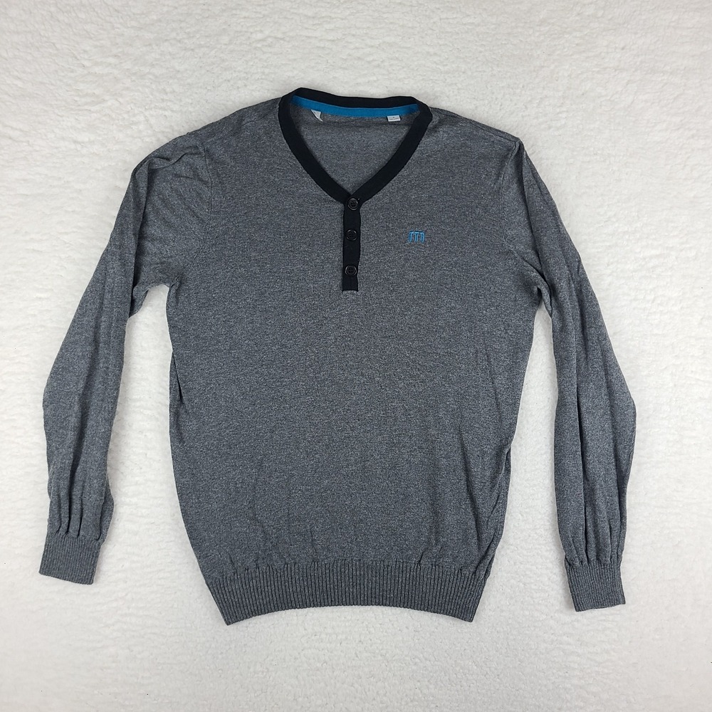 Travis Mathew Sweater Mens Medium Dark Gray‎ V Neck Henley Sweatshirt